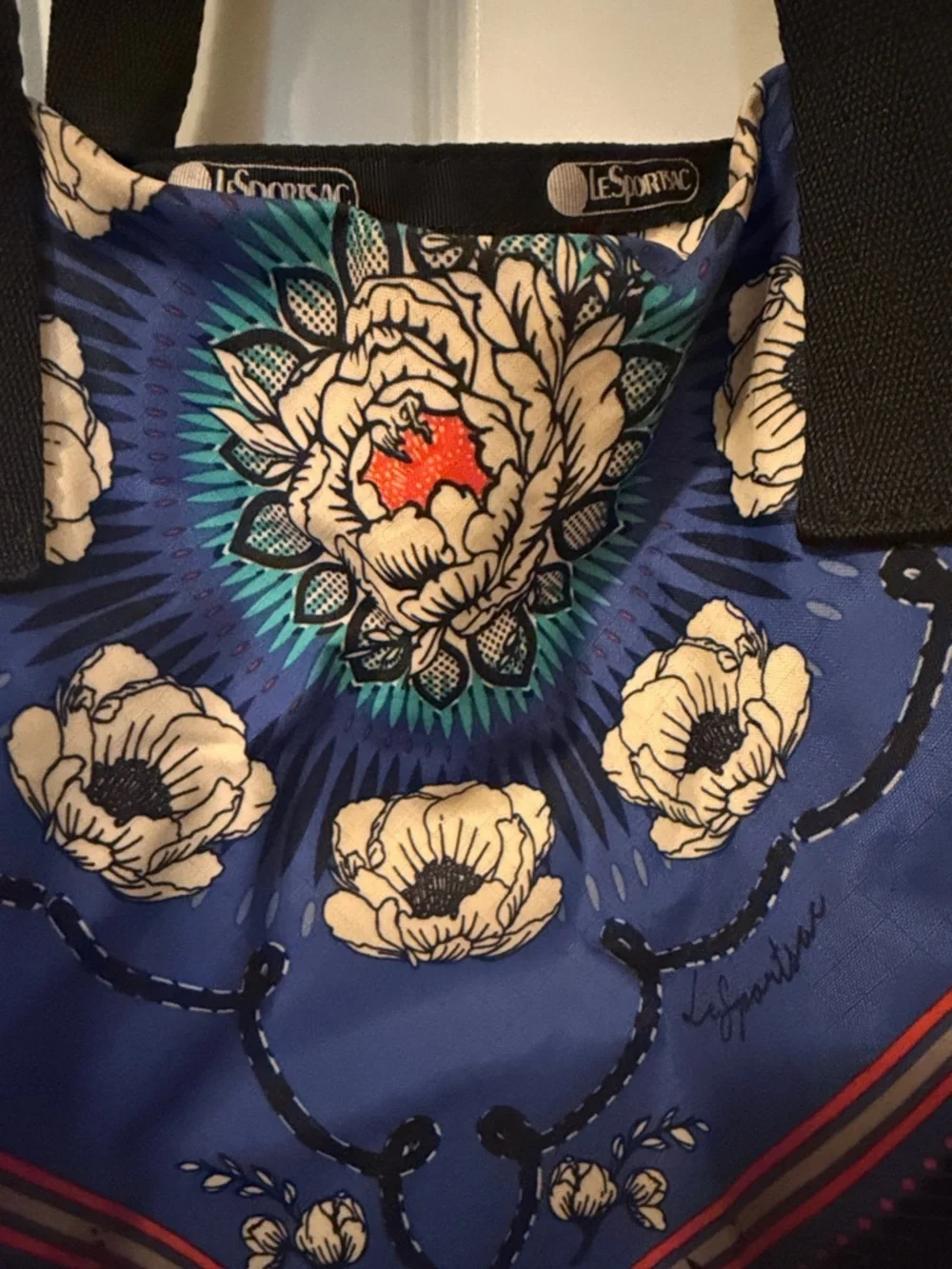 Lesportsac Blue Floral Print‎ Tote with Black Straps